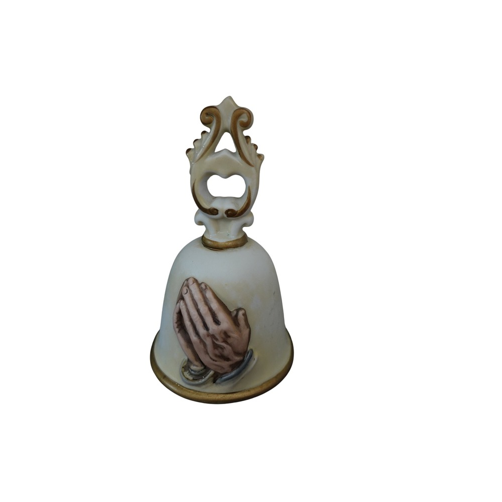 Vintage‎ 3D praying hands ceramic bell with gold accent color